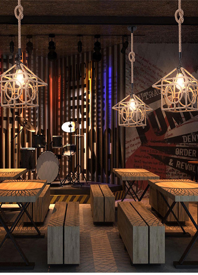 Industrial style hemp rope creative chandelier decoration 16